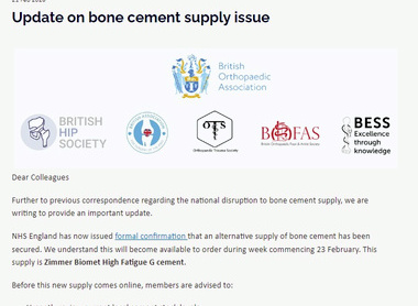 Update on bone cement supply issue image