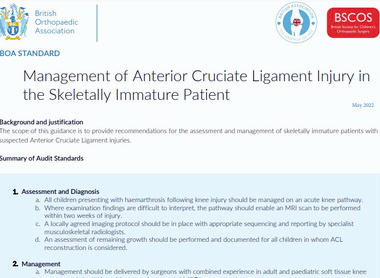BOASt - Management of Anterior Cruciate Ligament Injury in the Skeletally Immature Patient image