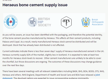 Heraeus bone cement supply issue image