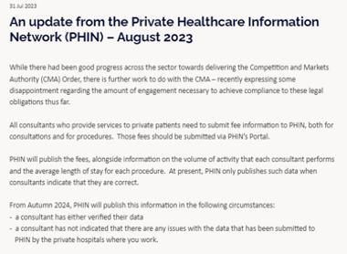 An update from the Private Healthcare Information Network (PHIN) – August 2023 image